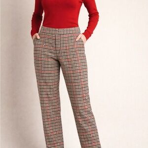 Talbots Plaid Straight-Leg Pants in Tan, Black and Red size 10